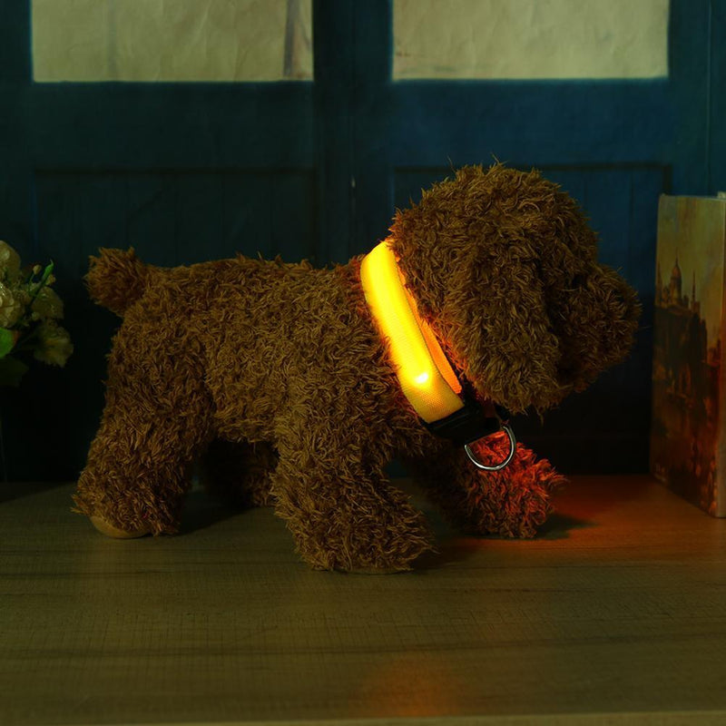2.5cm LED Night Flashing Dog Pet Necklace Nylon Collar Leash(Yellow/XL)