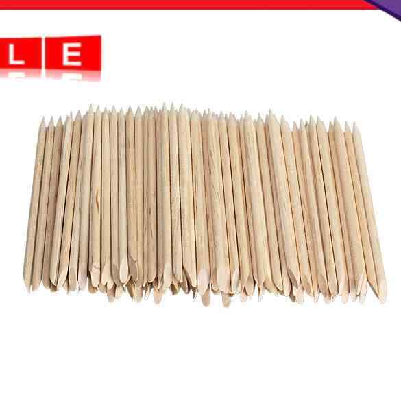 100Pcs Nail Art - Orange Wooden Sticks Cuticle Slider Remover Pedicure -