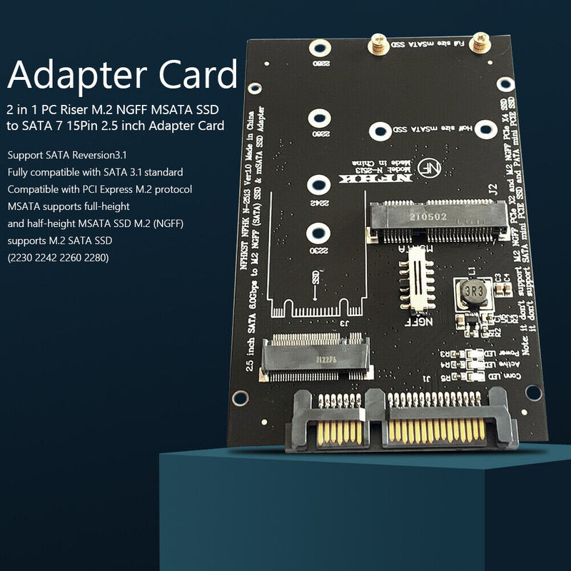M.2 MSATA SSD to SATA 7 15Pin 2.5"" Adapter Card 2 in 1 Computers Converter