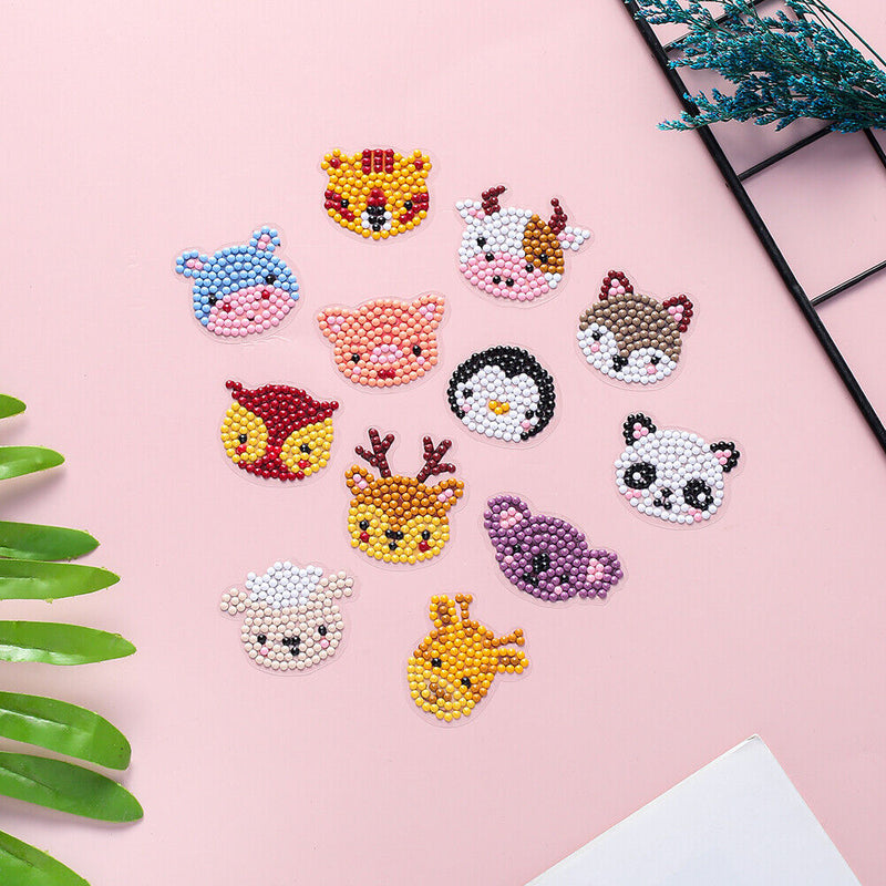 12x Kids Full Drill DIY Diamond Painting Stickers Animal Phone Cup Decals Newly