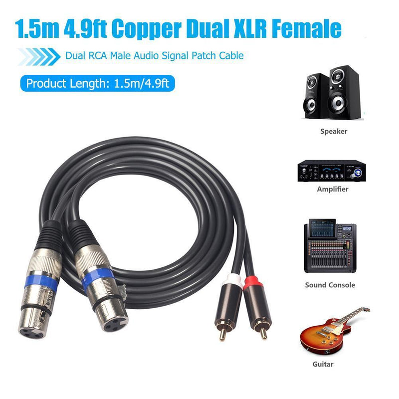 1.5m 2XLR to 2RCA Female to Male Audio Cable Wire for Microphone Mixer Amplifier