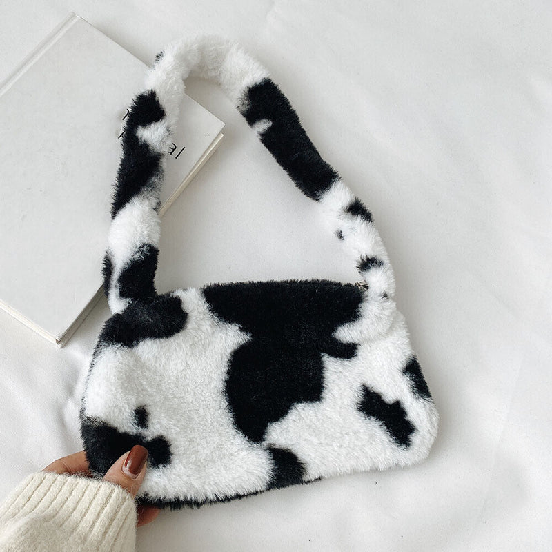 Animal Pattern Underarm Bag Women Mini Plush Shoulder Handbags Purse (13)