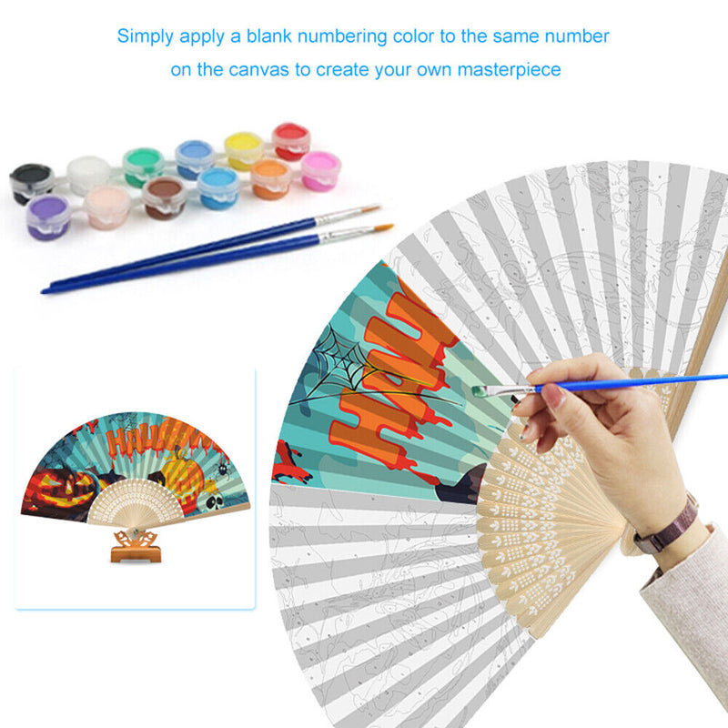 Halloween Pumpkin Fan Oil Paint By Numbers Craft Frameless Handheld Home Deco