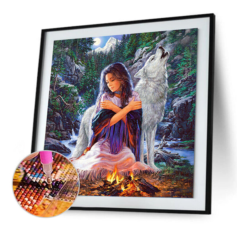 5D DIY Full Drill Diamond Painting Wolf Girl Cross Stitch Embroidery Kits Newly