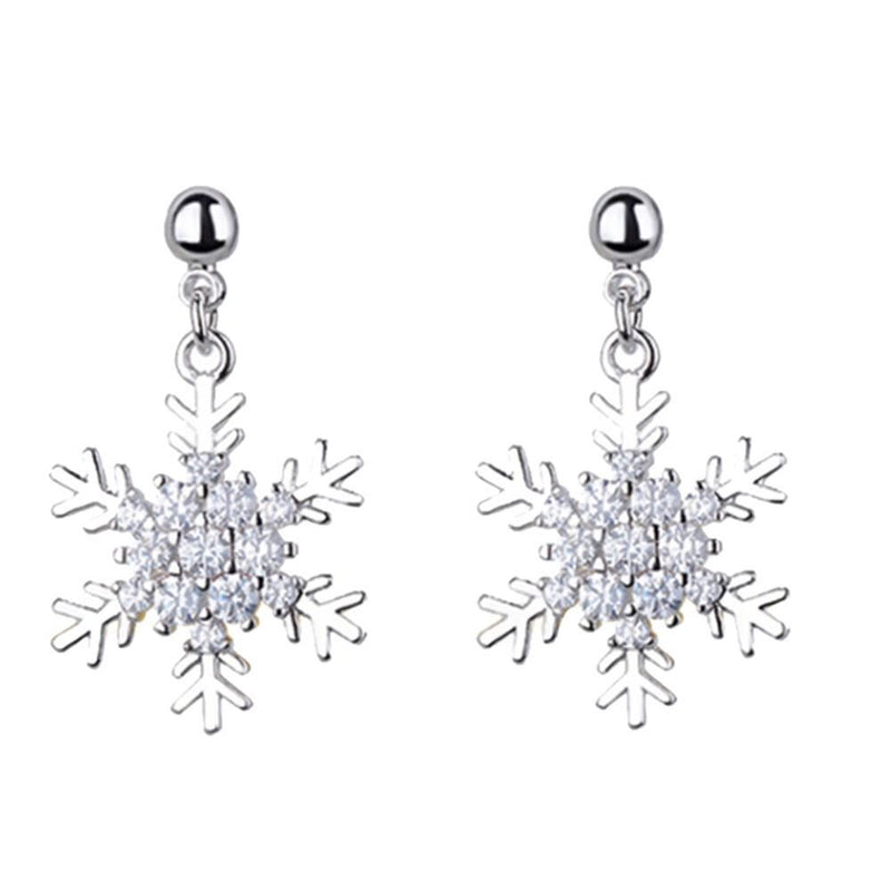 Xmas Gift Diamond Christmas Dangle Drop Rhinestone Zircon Snowflake Earrings