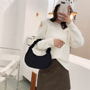 Fashion Women Suede Shoulder Top-handle Bag Pleated Solid Handbag (Black)
