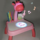 LED Projector Drawing Table Toys Writing Board with Music (Pink Giraffe) Newly
