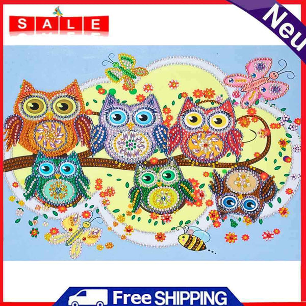Diamond Painted DIY Cartoon Owl Partial Special Rhinestone Set