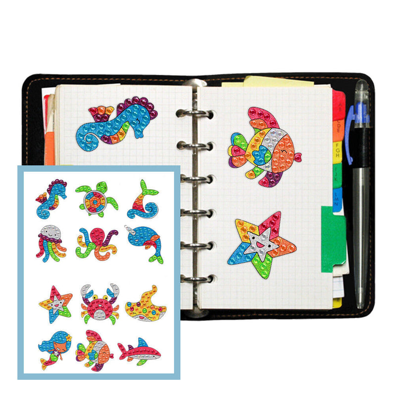 12pcs Rhinestone Round Drill Cute Animals DIY Stickers Diamond Painting Kit Gift