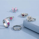 6 Pcs/Set Women Fashion Jewelry Angel Pink Rings Alloy Many Kinds