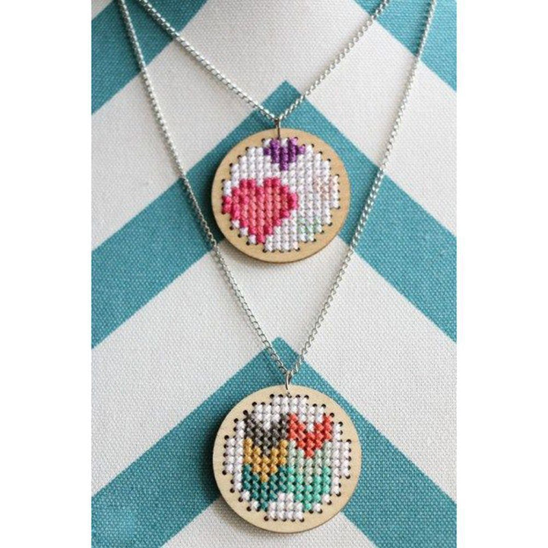 DIY Crafts Wood Wooden Cross Stitch Jewelry Pendant Embroidery Key Ring Making