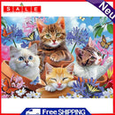 Diamond Painting Full Round Drill Four Cats in Flowers Rhinestone Modern Craft