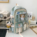 Large Capacity Plaid School Student Bag Preppy Style Portable Shoulder Rucksa