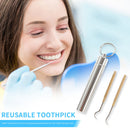 Metal Toothpick Waterproof Camping Oral Teeth Cleaning Tool w/Storage Container
