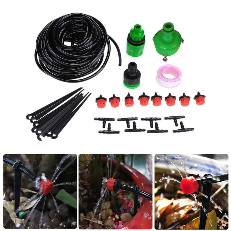 25m Hose DIY Adjustable Drip Irrigation Kit Controller System Garden