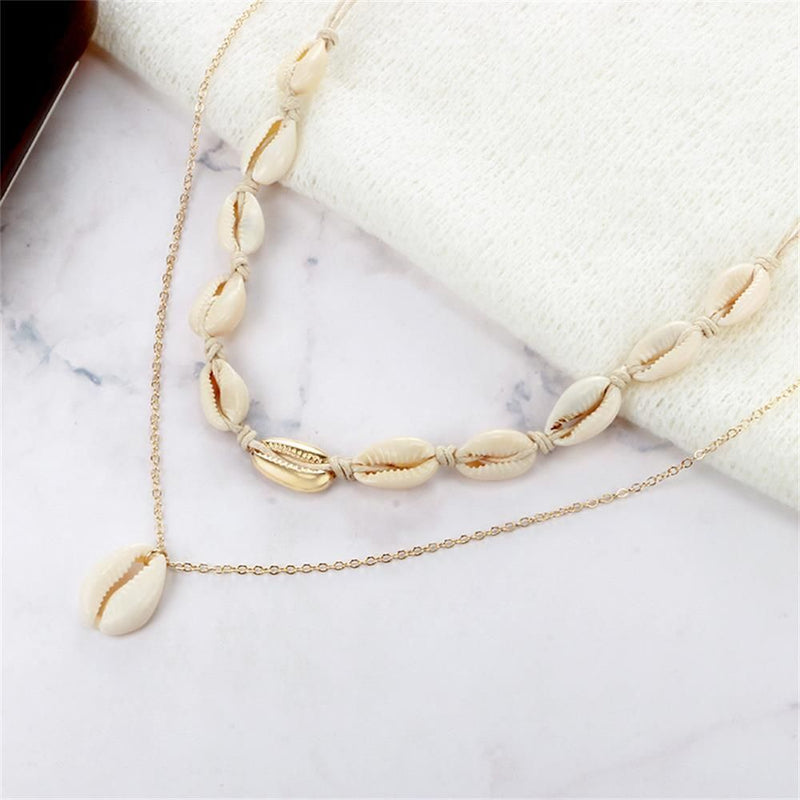 Women Beach Jewelry Cowry Seashell Pendant Bohemian Multilayer Shell Necklace
