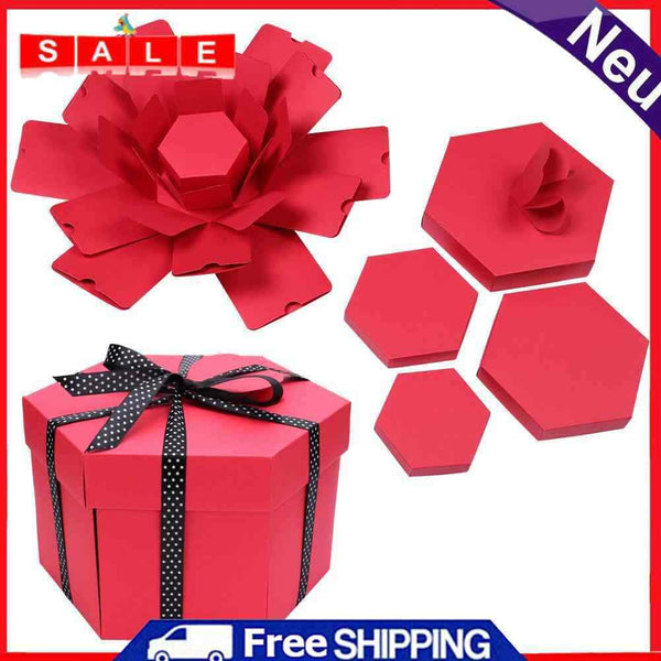 3pcs Explosion Box Hexagonal DIY Photo Album Scrapbooking Box Gift (Red)