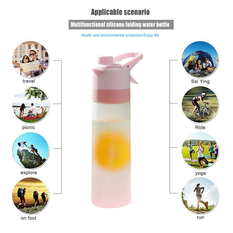 Spray Water Bottle Large Cooling Summer Outdoor Sport Drinking Cup (Pink)