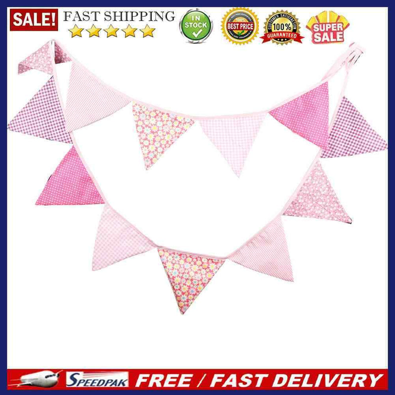 3.2m 12 Flags  Pink Cotton Party Wedding Pennant Bunting Banner Decor