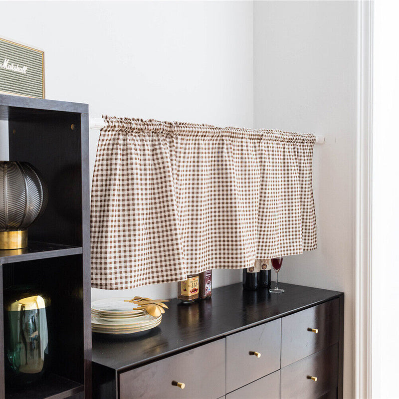 Short Curtain Shading Curtains Home Decor for Window Screen (Brown Grid)
