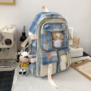 Large Capacity Plaid School Student Bag Preppy Style Portable Shoulder Rucksa