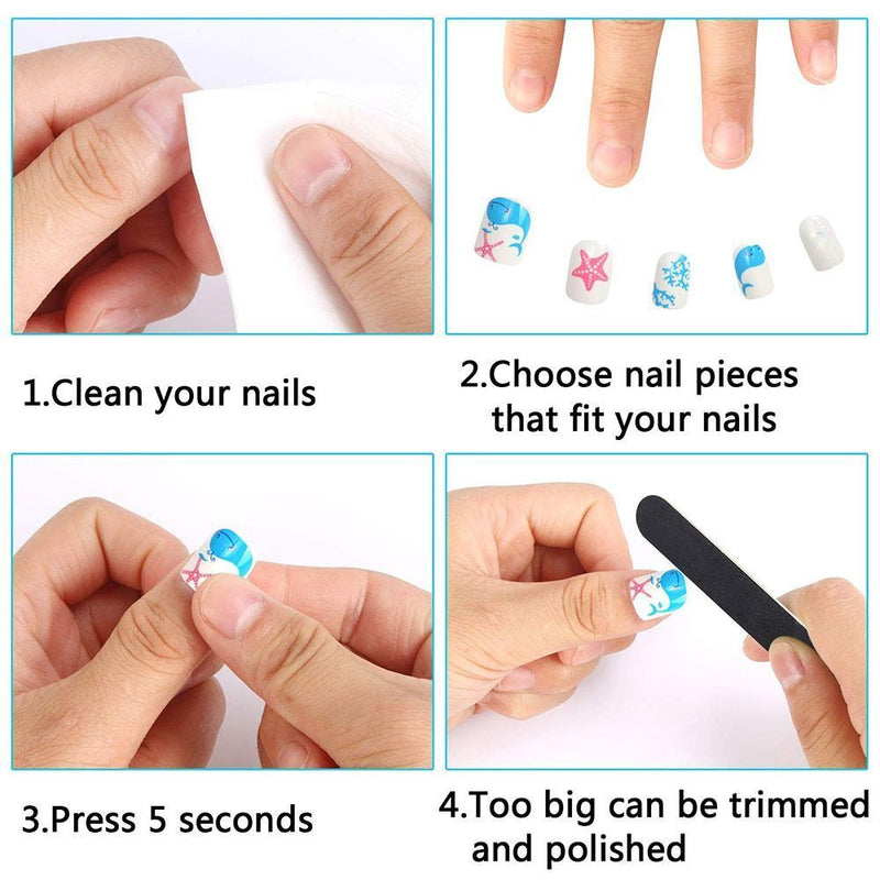 Design Nail Manicure Tips Kids False Nails Press On Full Cover Self Adhesive