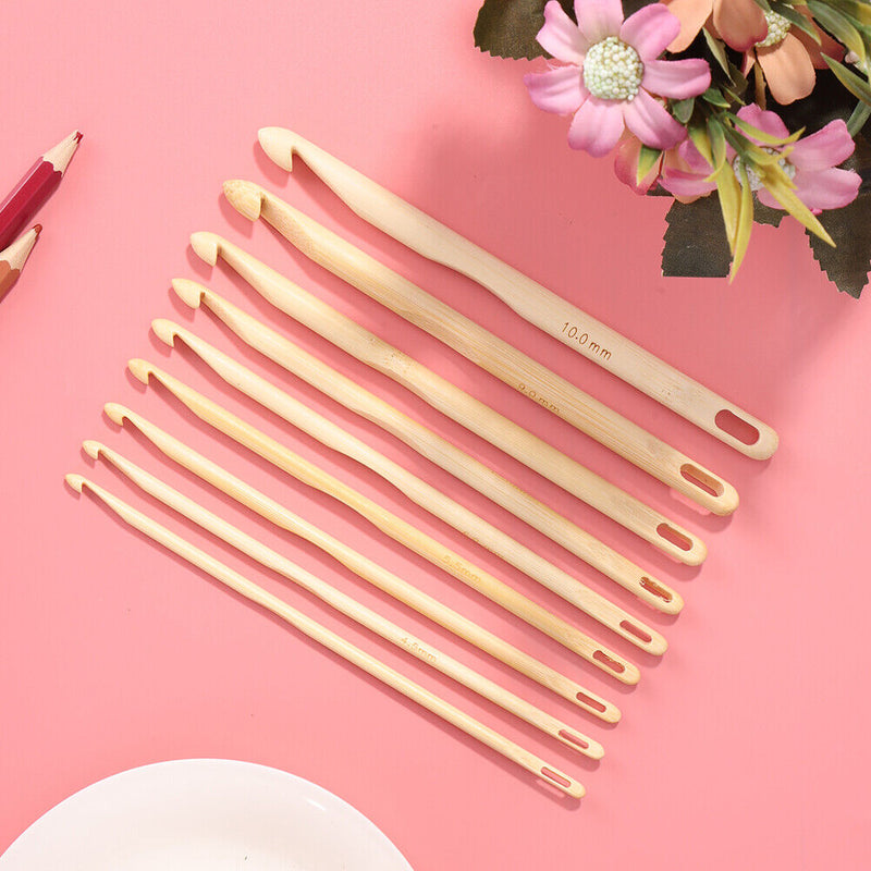 9pcs/set Knitting Needle Home Bamboo Wood Crochet Needles Weaving Sewing Tools