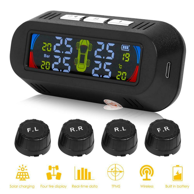 Wireless Solar TPMS LCD Car Tire Pressure Monitoring System + 4 External Sensors
