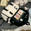 Women Cute Hit Color Backpack Student Canvas Knapsack with Pendant (Black) Newly