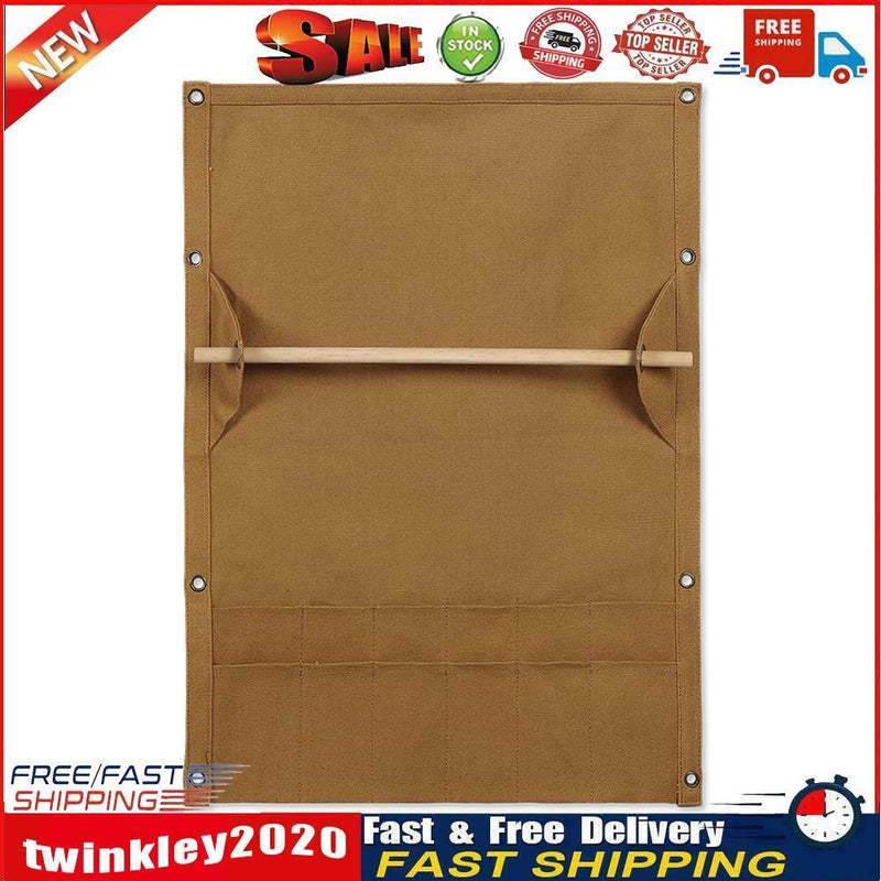 Camping Tableware Storage Bag Canvas Towel Rack BBQ Cutlery Hanging Holder Newly
