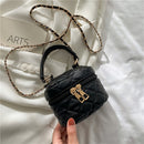 Women PU Leather Lattice Messenger Bag Chain Mini Crossbody Bag (Black)