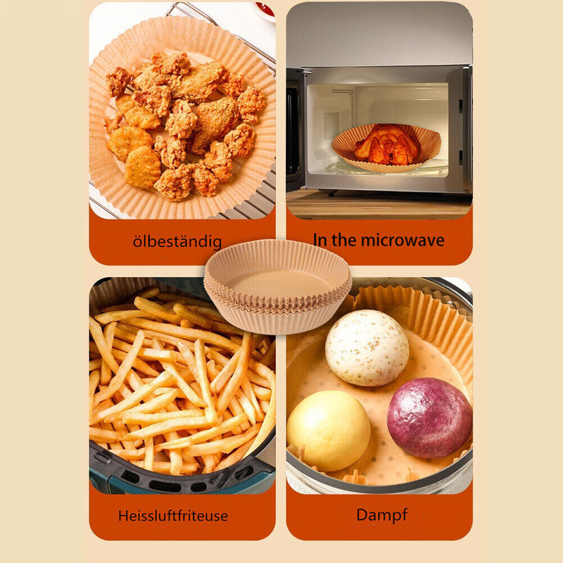 100pcs Air Fryer Disposable Paper Liner Non-Stick Steamer BBQ Mats (Brown) Newly