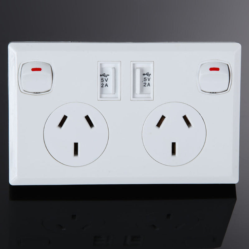 Double USB Australian AU Plug Wall Socket Home Power Point Supply Plate  Newly