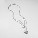 Two-layer Necklace Hollow Butterfly Pendant for Women Long Chunky Choker Jewe