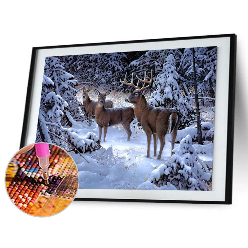 5D DIY Diamond Painting Winter Snow Elk Cross Stitch Embroidery Rhinestones Home