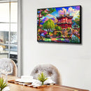 Oil Paint By Numbers Kit Building Backyard on Canvas DIY Wall Art Handicraft