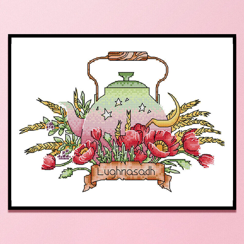 Partial Embroidery Teapot Stamped Canvas 14CT DIY Cross Stitch Kits (J534)