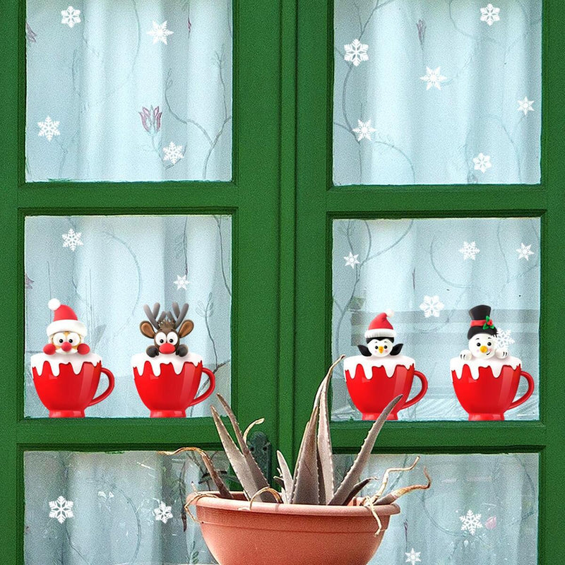 Christmas Deer Window Glass Stickers Home Mirror Stickers Snowflake Wall Door~
