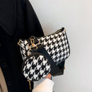 Retro Houndstooth Shoulder Bag Round Purse Women Composite Bags (Black)