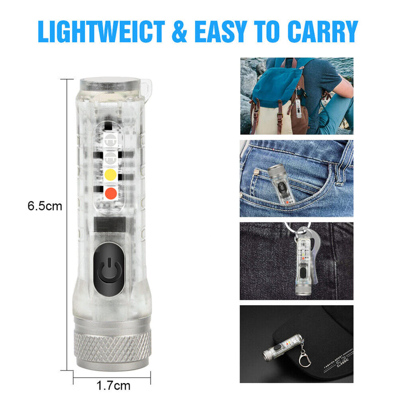 Mini Keychain Torch USB Rechargeable LED Light Waterproof Flashlight with B