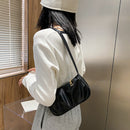 Women Pleated Handbags PU Solid Color Zipper Shoulder Underarm Bag Clutch Purse