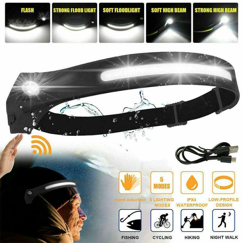 Head Torch Rechargeable Go Beam 230° Head Lamp Bar COB H7 LED Light Q1O2