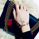Women Jewelry Roma Letter Stainless Steel Cuff Bangles Heart Dangle Bracelet