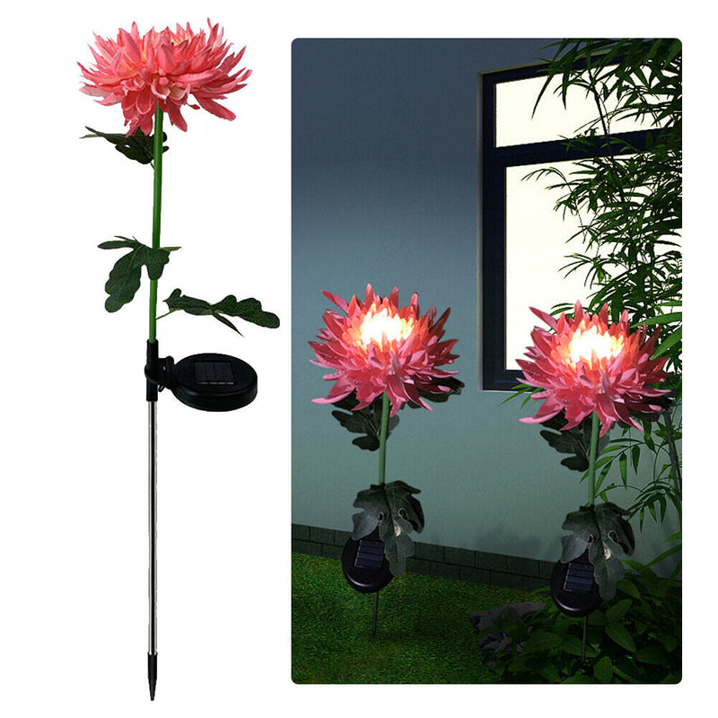 2pcs LED Solar Light Chrysanthemum Lawn Stake Lamps Garden Decor (Pink) Newly