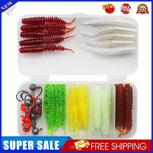 40pcs Soft Fishing Lure Kit Jig Head Hook Bait with Tackle Box (Style A)