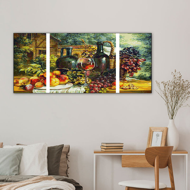 3 Panels Table Fruits Wine Oil Paint By Numbers Kits DIY Handpainted on Canvas
