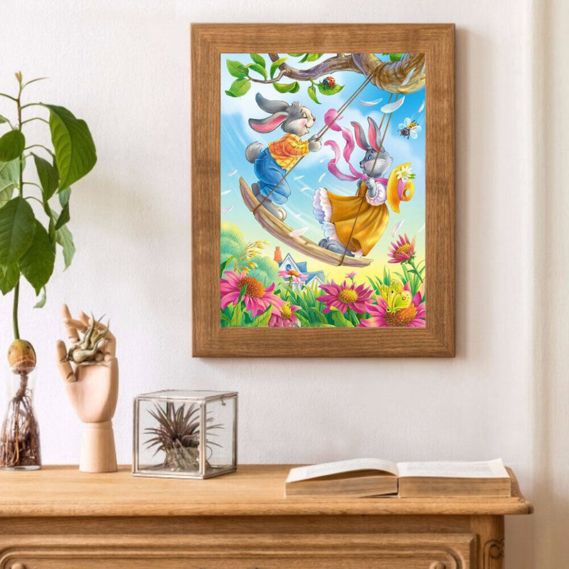 Swing Rabbits Oil Paint By Numbers Kits Canvas Picture Wall Art DIY Craft