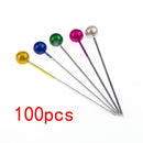 100pcs 4cm sewing head pin round straight bead needles stainless steel + PVC multicolor N