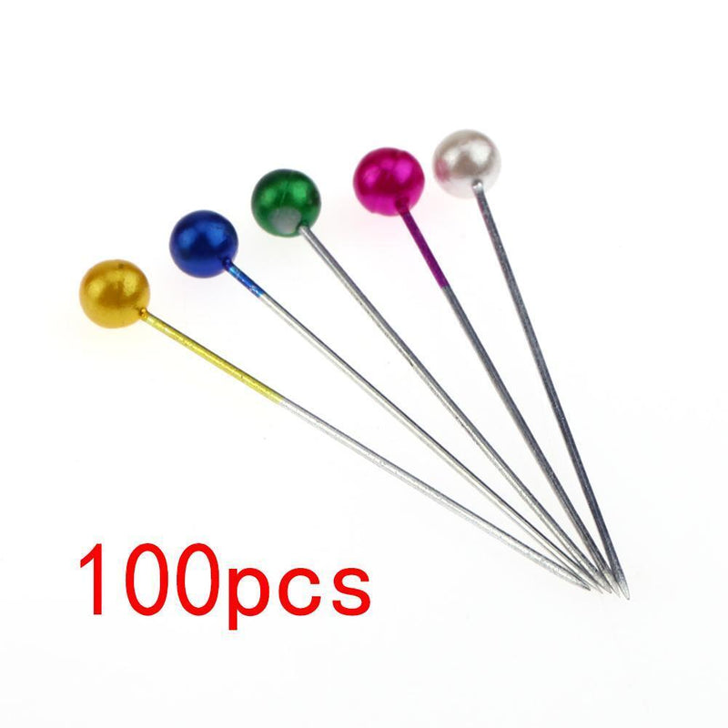 100pcs 4cm sewing head pin round straight bead needles stainless steel + PVC multicolor N