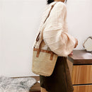 Fashion Bucket Straw Bag Female Summer Beach PU Woven Totes Crossbody Handbags